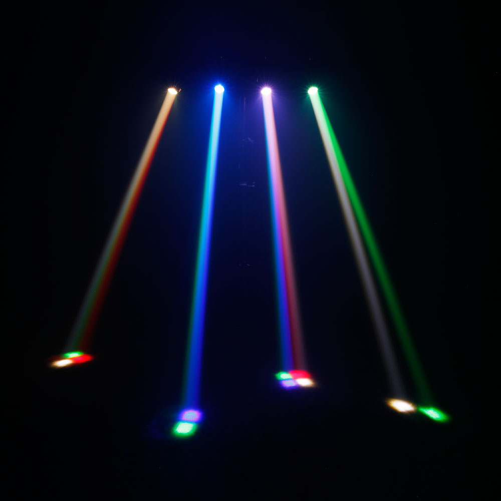 Impianto di illuminazione con 4 proiettori a testa mobile ultraveloci dotati di Quad-LED RGBW CREE da 10 W