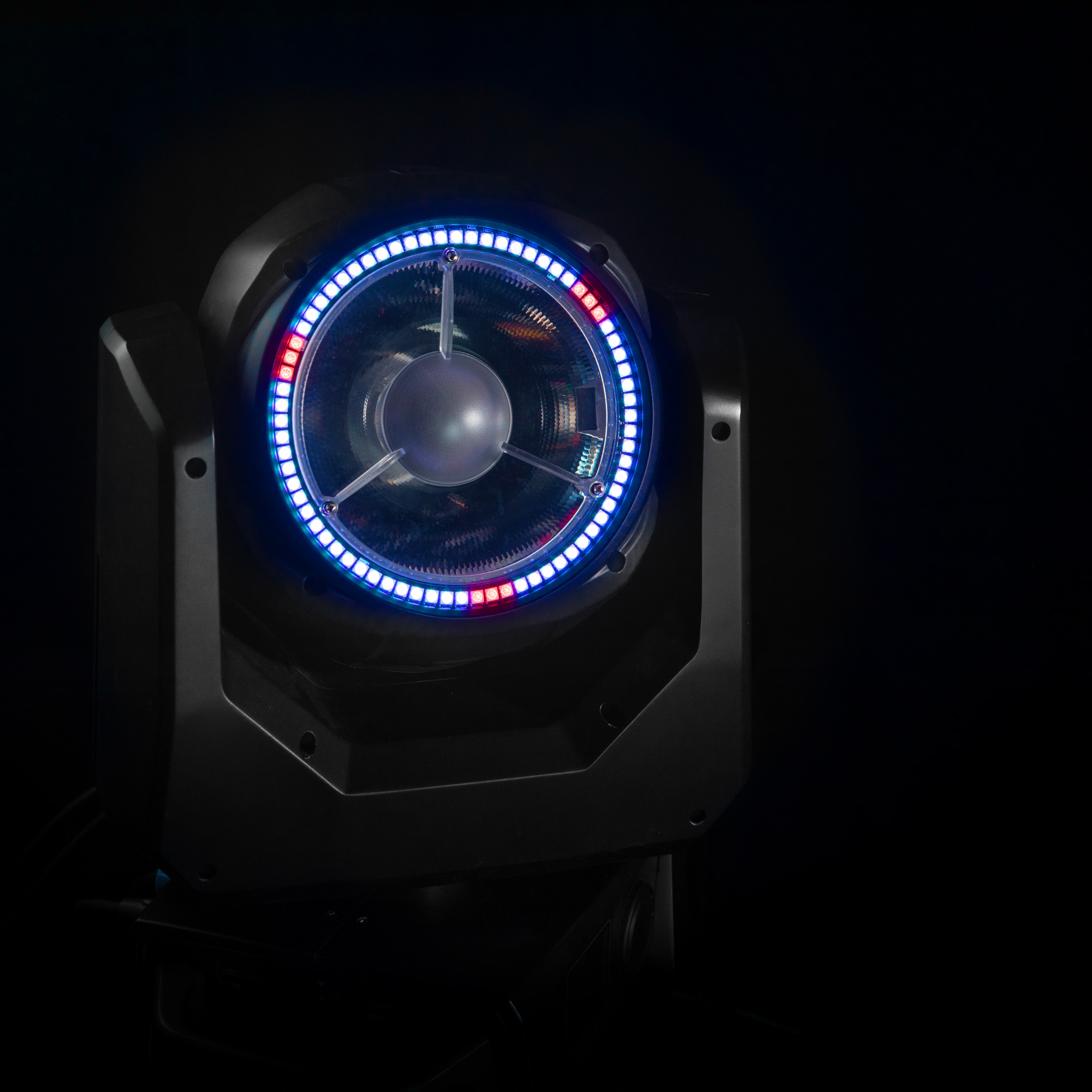 Beam Moving Head con Anello LED e Rotazione Continua