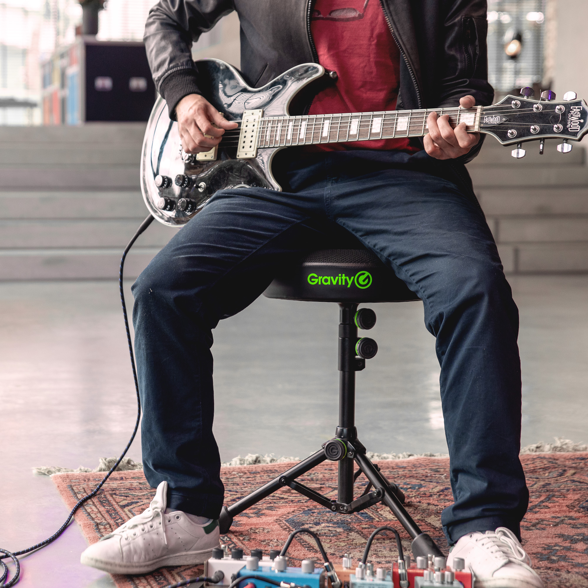 Sgabello rotondo per musicisti, pieghevole, regolabile in altezza