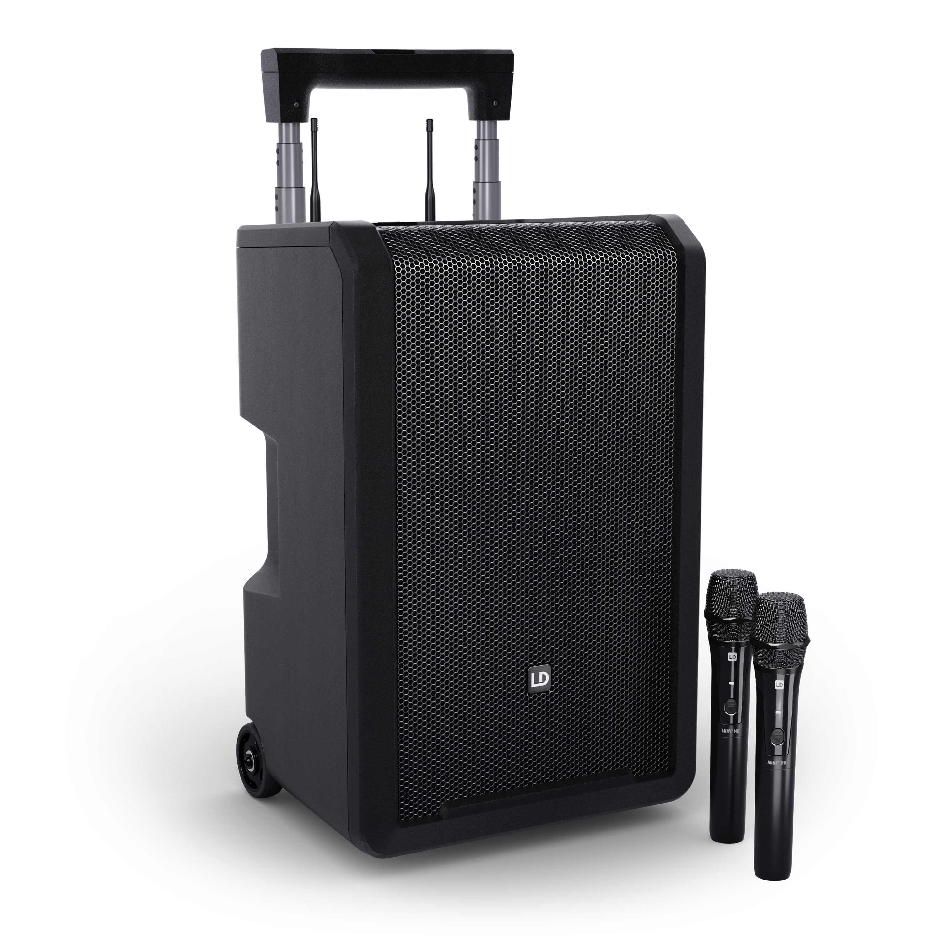 LD Systems ANNY® 10 HHD 2 B4.7 (USA Version) - 10" Portable battery-powered Bluetooth® PA System with mixer and 2x wireless handheld microphones